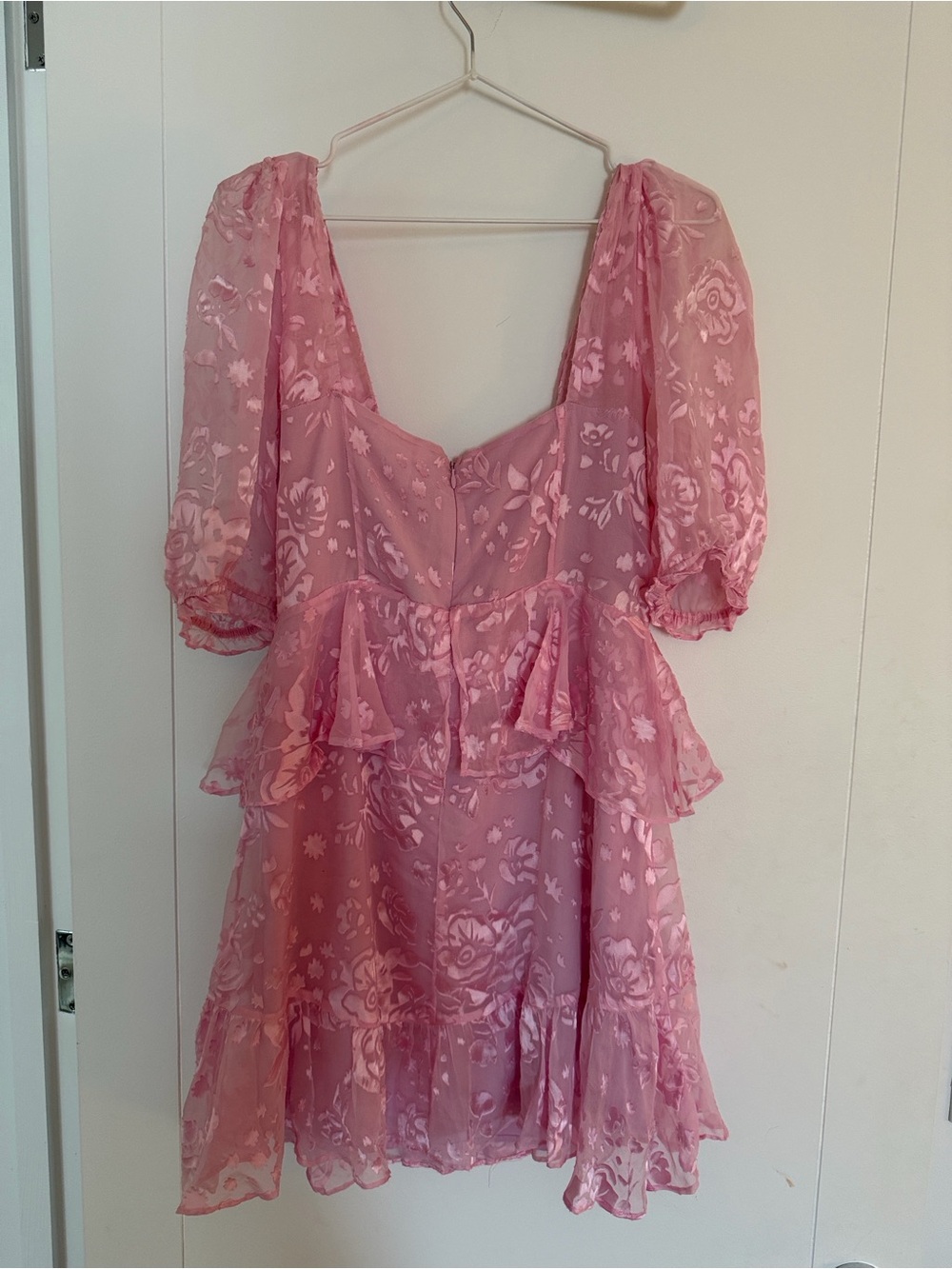 For Love And Lemons Pink Floral Mini Dress with Ruffle Peplum - Picture 3 of 5